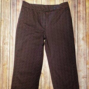 Herman Geist Brown & Pink Retro Circles Print Capri Pants Size 12 NWOT